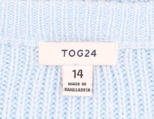 TOG24 Women’s Blue Acrylic Crew Neck Chunky Knit Jumper Size 14