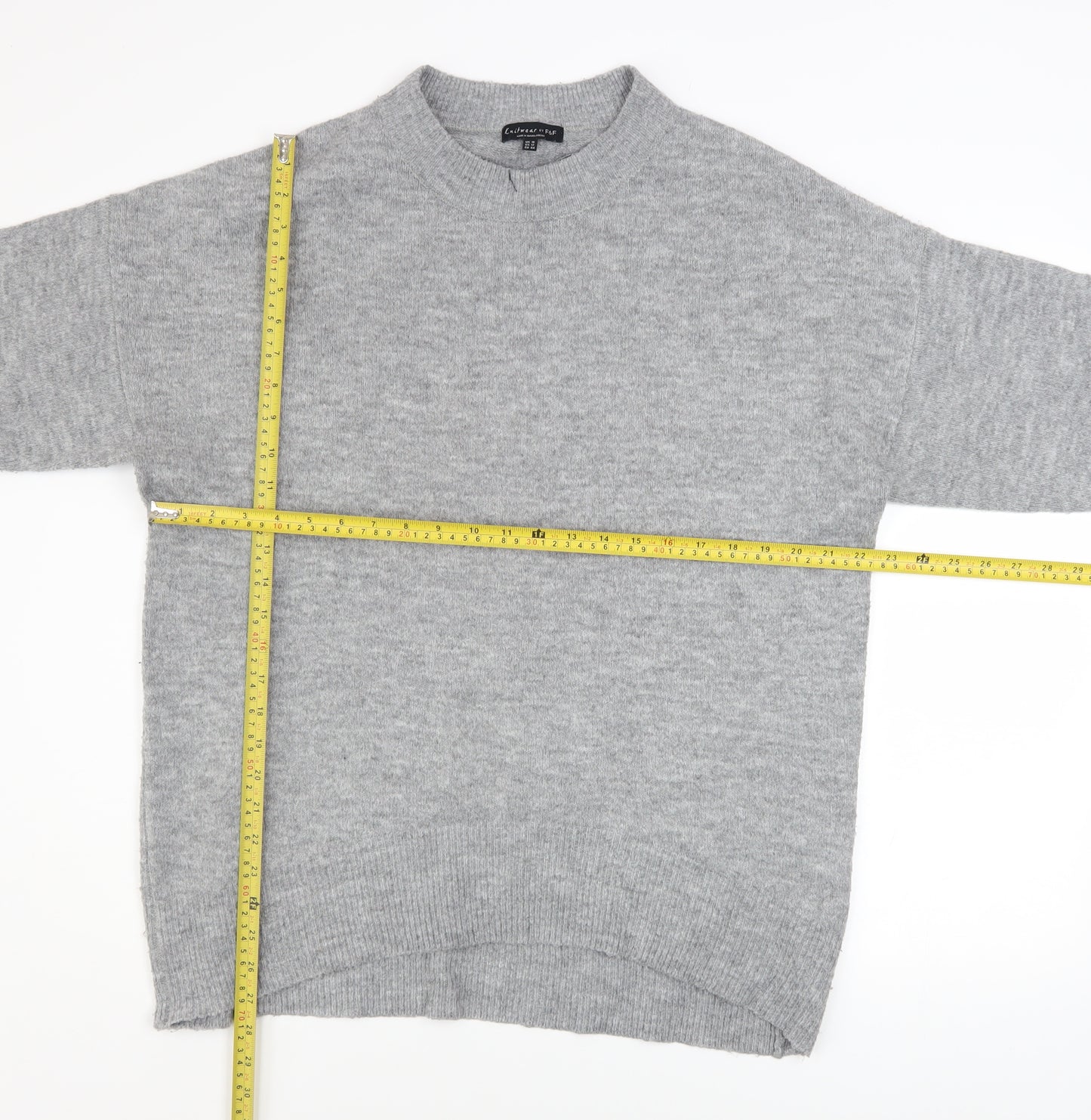 F&F Women’s Grey Long Sleeve Crew Neck Knit Pullover Jumper Size 16