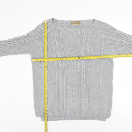 Tru Women Grey Cable-Knit Cotton Jumper Size L Boat Neck