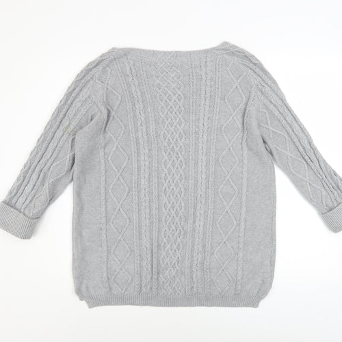 Tru Women Grey Cable-Knit Cotton Jumper Size L Boat Neck