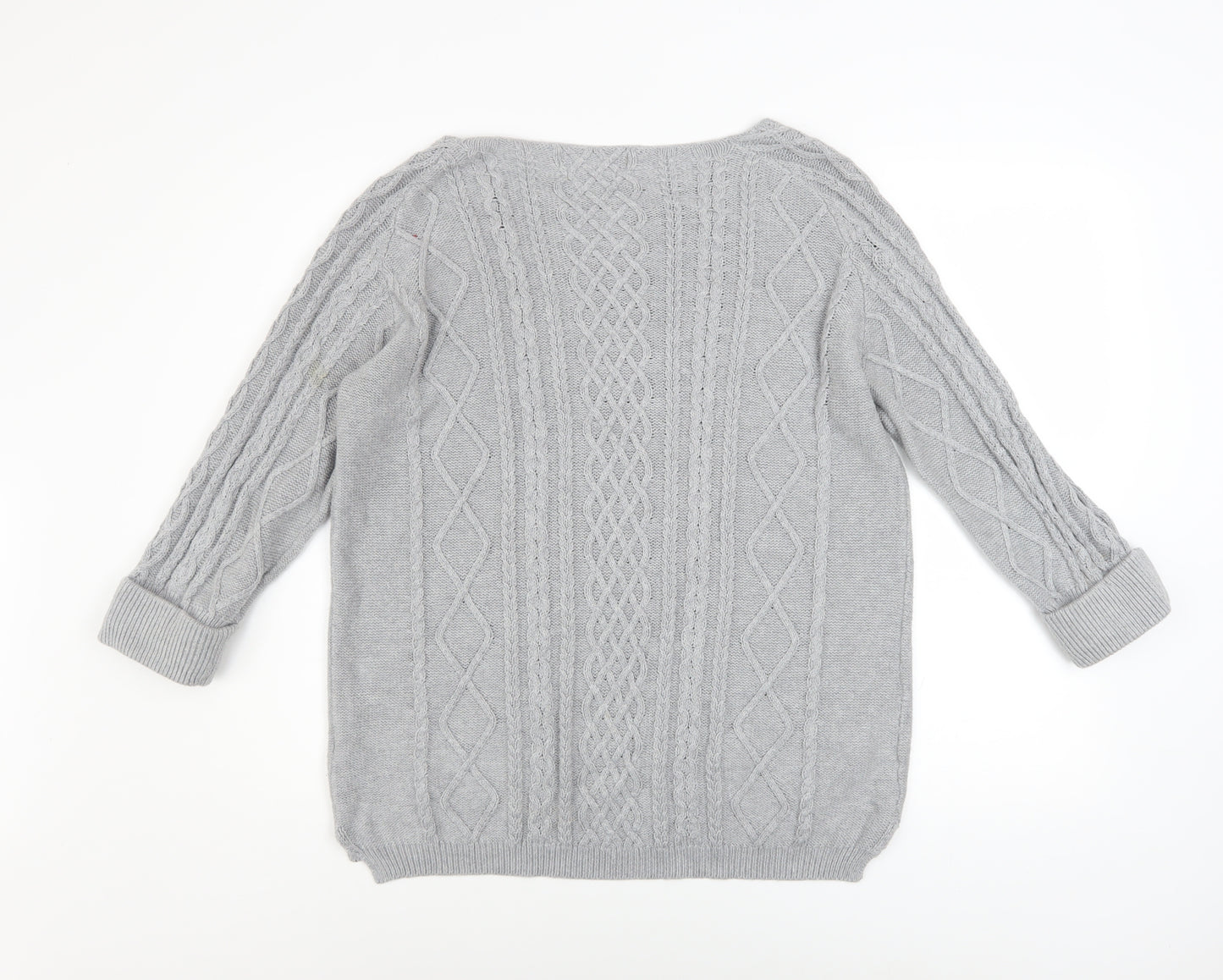 Tru Women Grey Cable-Knit Cotton Jumper Size L Boat Neck