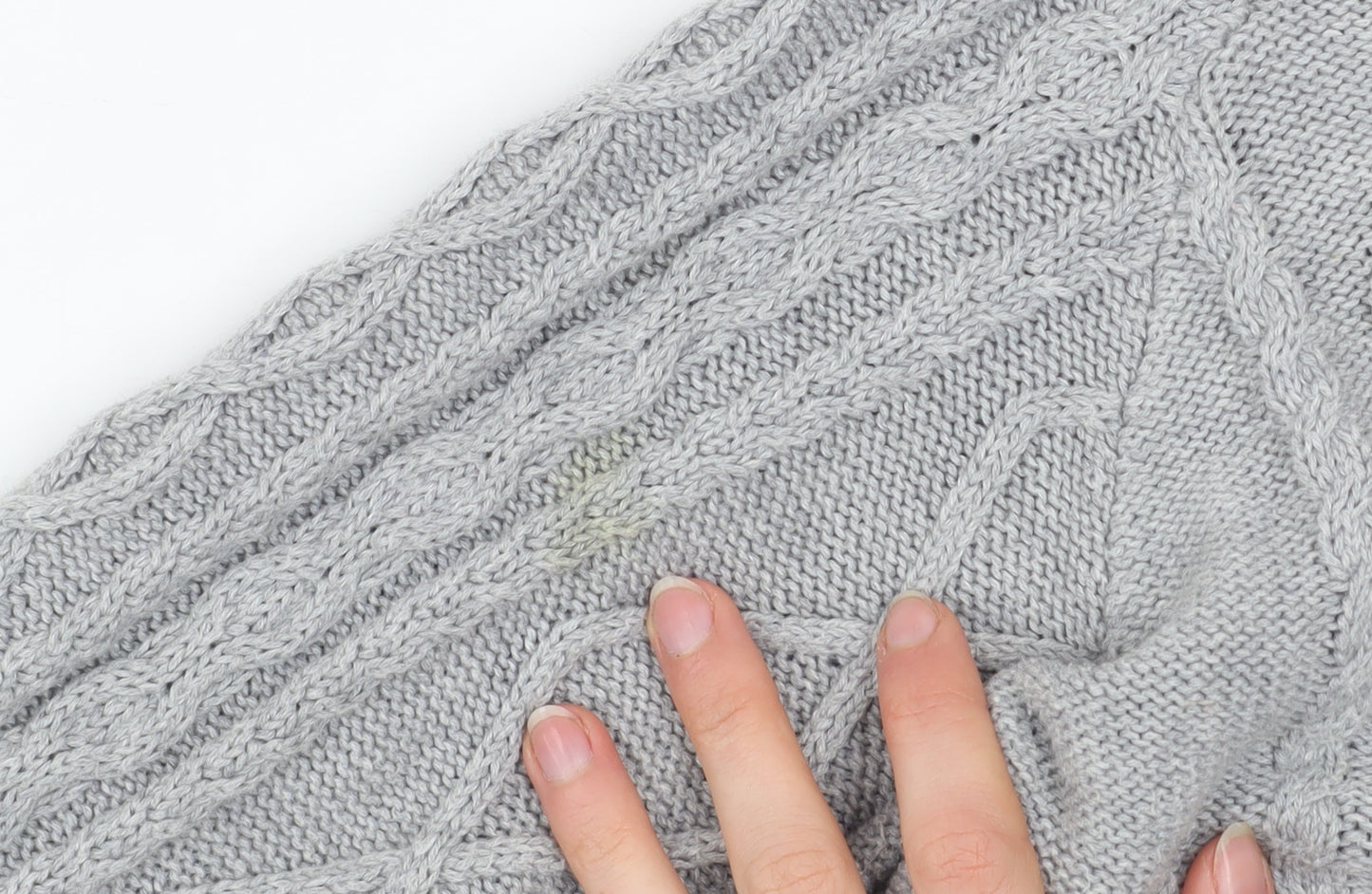 Tru Women Grey Cable-Knit Cotton Jumper Size L Boat Neck