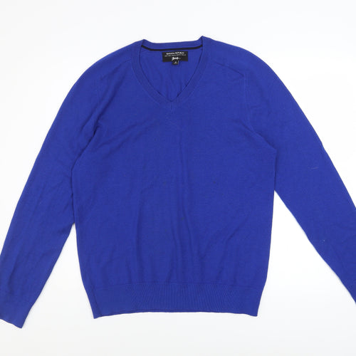 Banana Republic Men's Blue Merino Wool V-Neck Jumper Size M