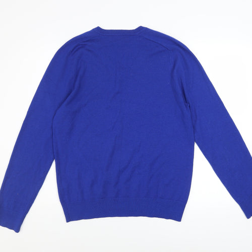 Banana Republic Men's Blue Merino Wool V-Neck Jumper Size M