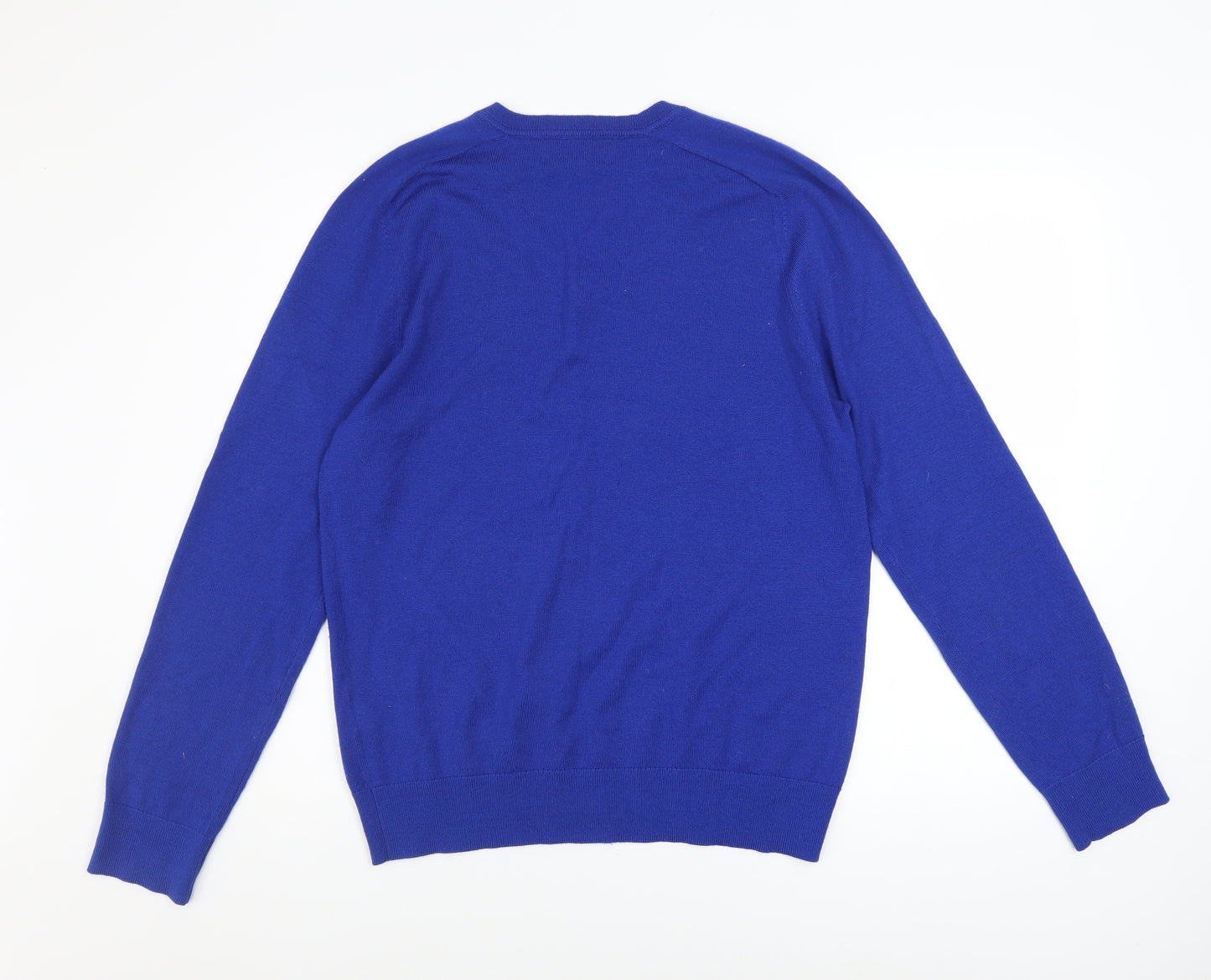 Banana Republic Men's Blue Merino Wool V-Neck Jumper Size M