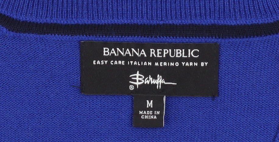 Banana Republic Men's Blue Merino Wool V-Neck Jumper Size M