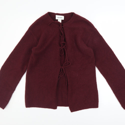 Monki Womens Red XS Cardigan Knit Tie Front Long Sleeve Jumper