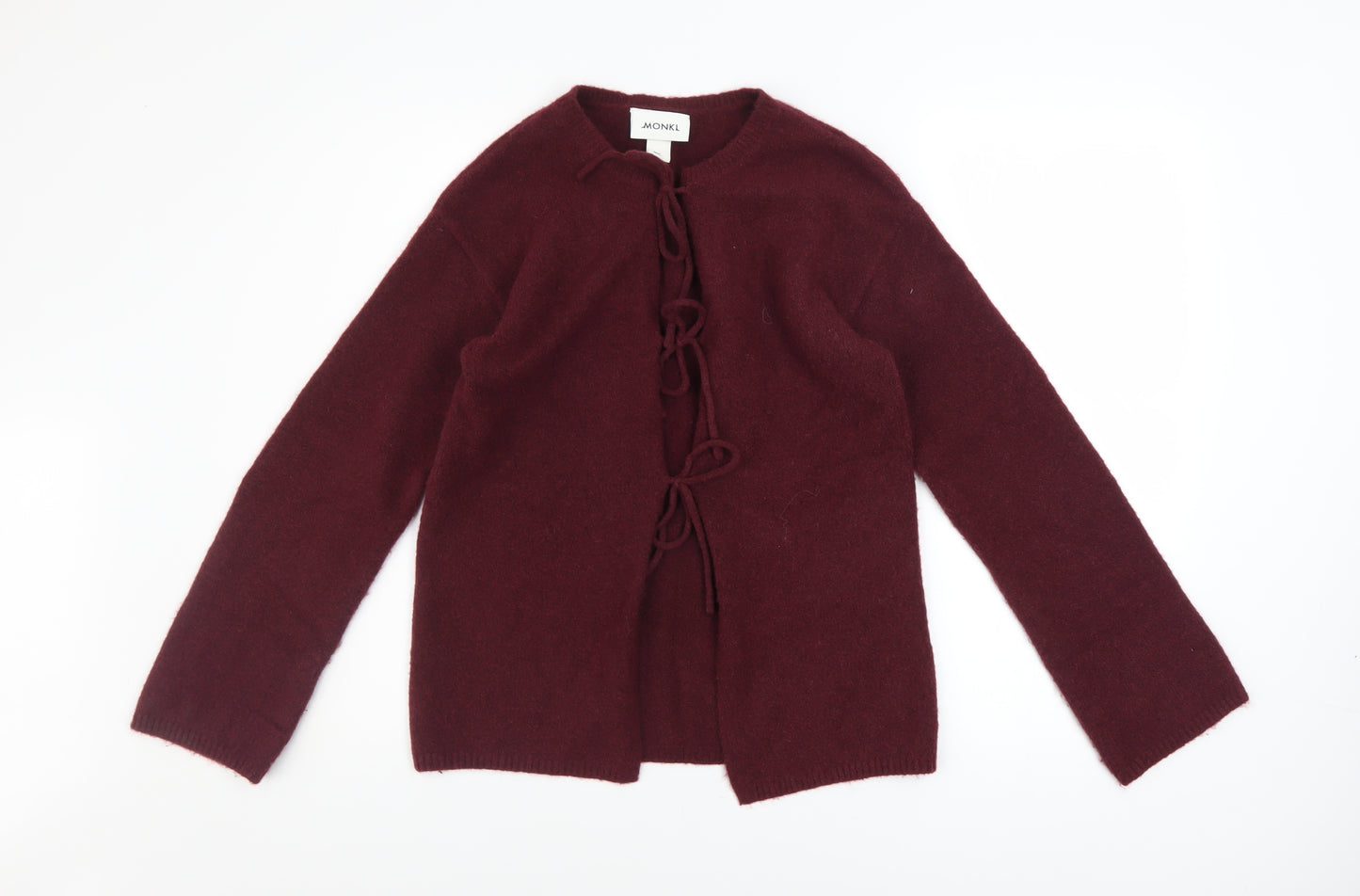 Monki Womens Red XS Cardigan Knit Tie Front Long Sleeve Jumper