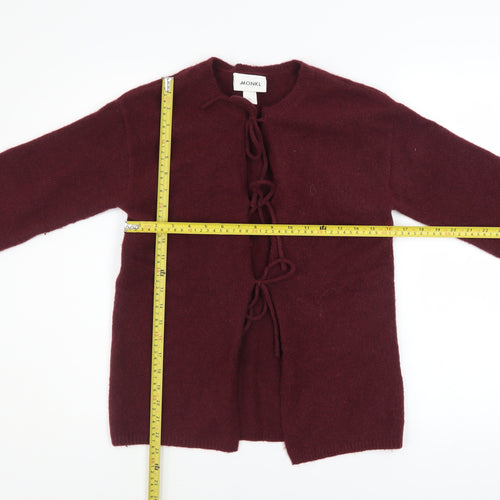 Monki Womens Red XS Cardigan Knit Tie Front Long Sleeve Jumper
