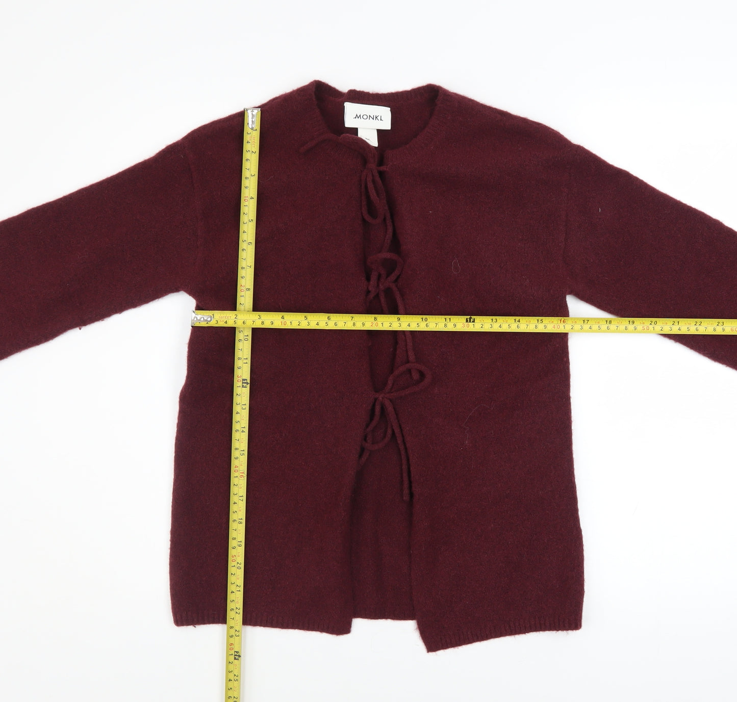 Monki Womens Red XS Cardigan Knit Tie Front Long Sleeve Jumper