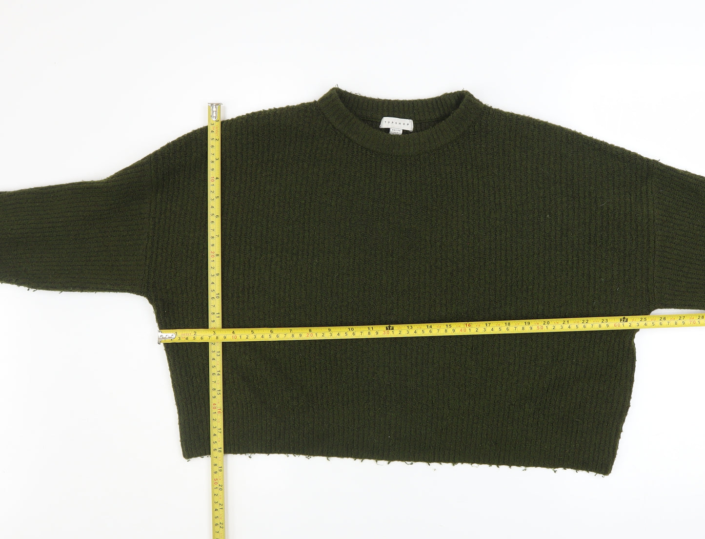 Topshop Petite Women’s Green Chunky Knit Crew Neck Jumper Size M