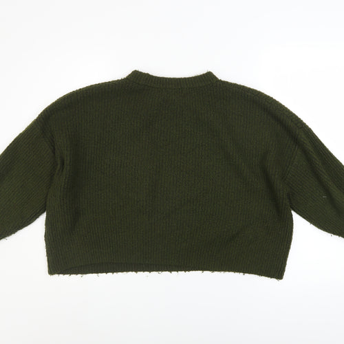Topshop Petite Women’s Green Chunky Knit Crew Neck Jumper Size M