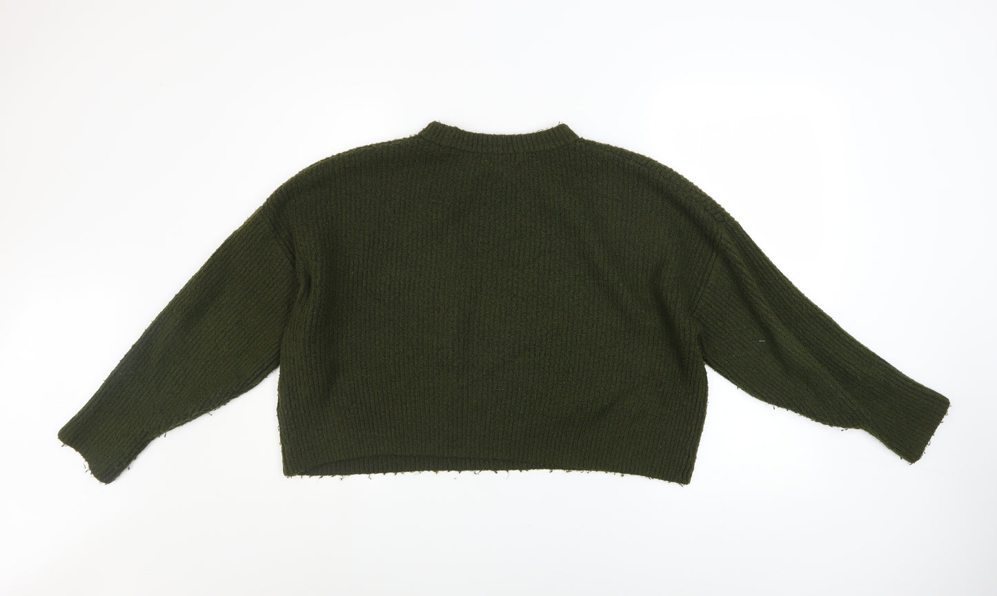 Topshop Petite Women’s Green Chunky Knit Crew Neck Jumper Size M