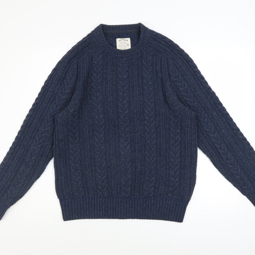 Fat Face Men's Blue Cable-Knit Wool Blend Crew Neck Jumper Size M