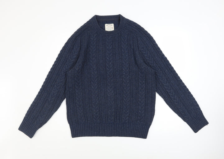 Fat Face Men's Blue Cable-Knit Wool Blend Crew Neck Jumper Size M