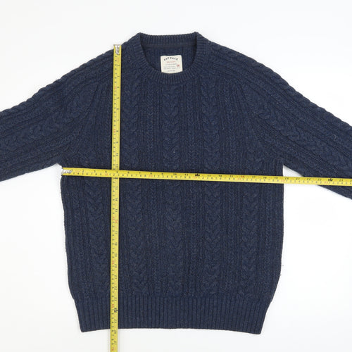 Fat Face Men's Blue Cable-Knit Wool Blend Crew Neck Jumper Size M
