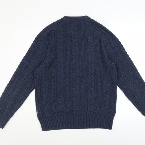 Fat Face Men's Blue Cable-Knit Wool Blend Crew Neck Jumper Size M