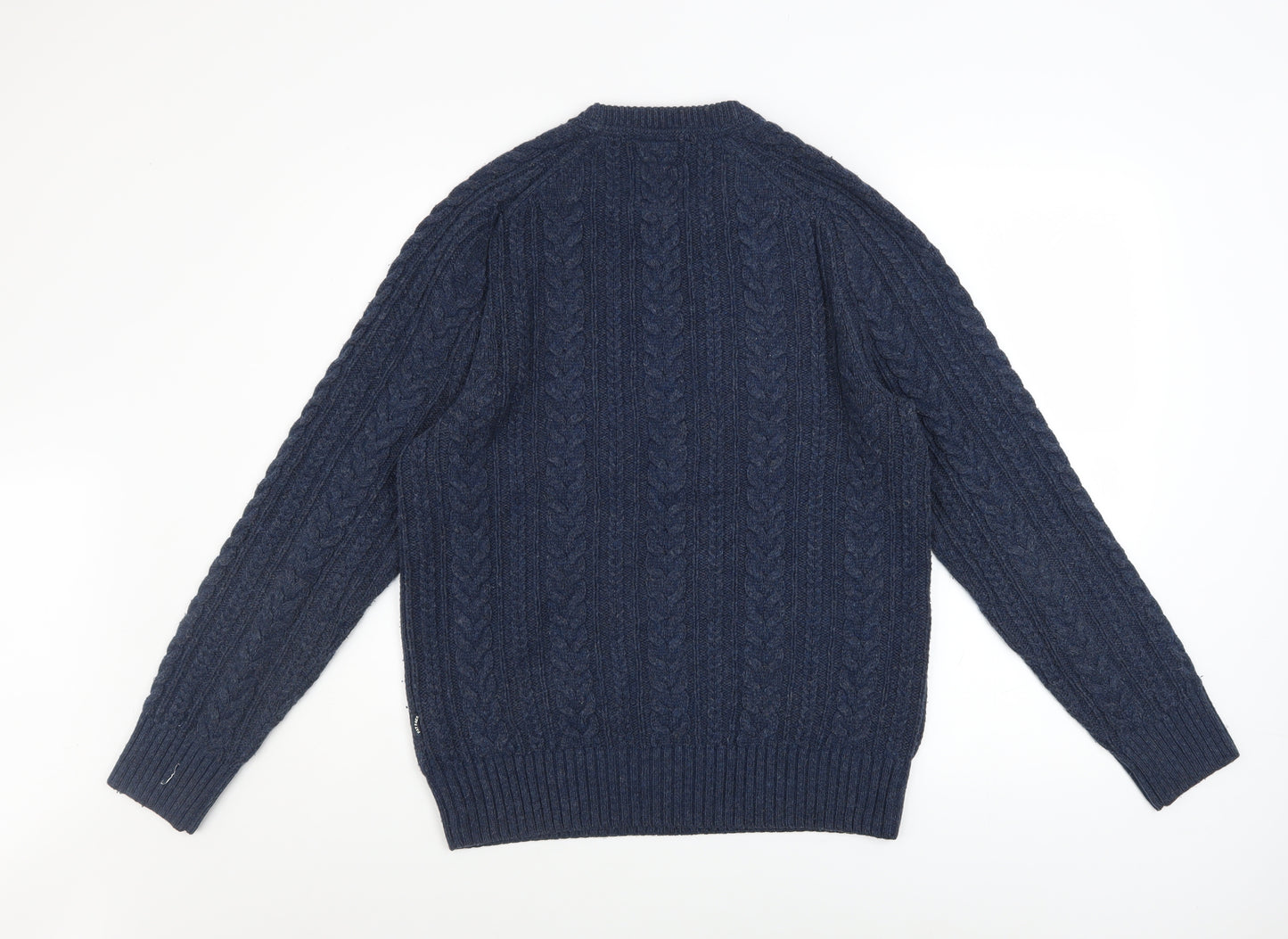 Fat Face Men's Blue Cable-Knit Wool Blend Crew Neck Jumper Size M