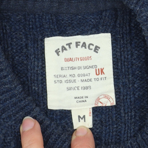 Fat Face Men's Blue Cable-Knit Wool Blend Crew Neck Jumper Size M