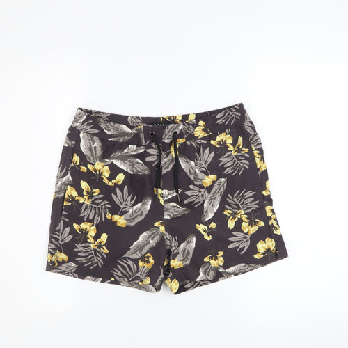 boohooMAN Men's Black Floral Swim Shorts S Quick Dry Festival Style