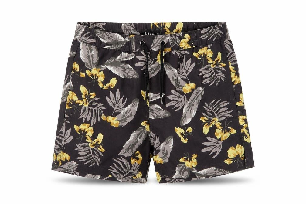boohooMAN Men's Black Floral Swim Shorts S Quick Dry Festival Style