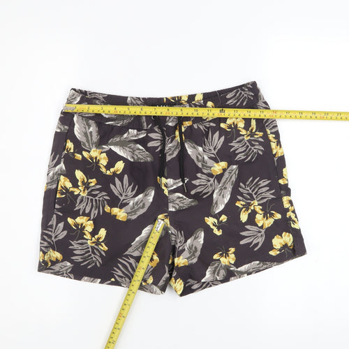 boohooMAN Men's Black Floral Swim Shorts S Quick Dry Festival Style