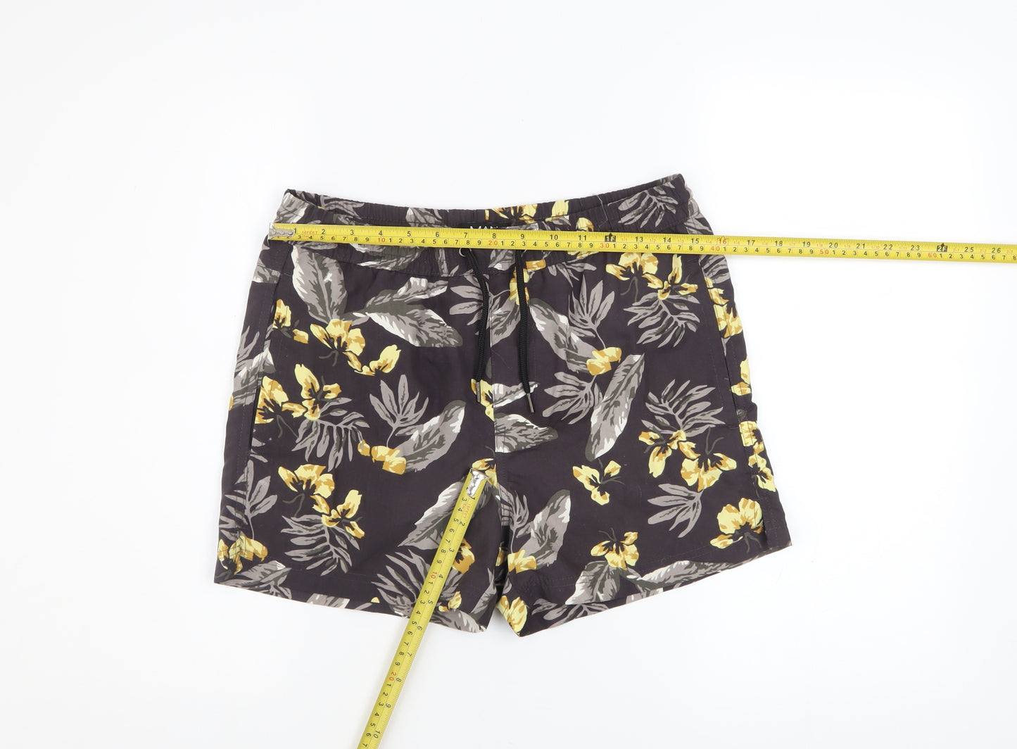 boohooMAN Men's Black Floral Swim Shorts S Quick Dry Festival Style