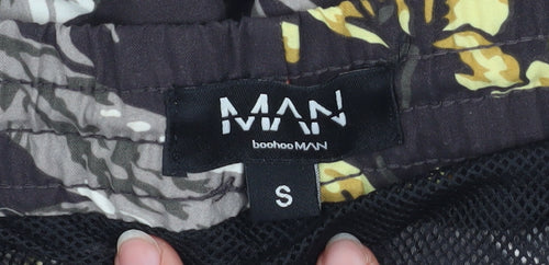 boohooMAN Men's Black Floral Swim Shorts S Quick Dry Festival Style
