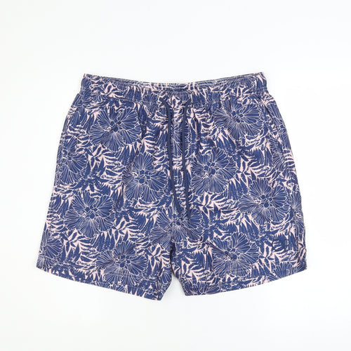 Ocean Pacific Men's Blue Floral L Swim Shorts Elastic Waist Quick Dry