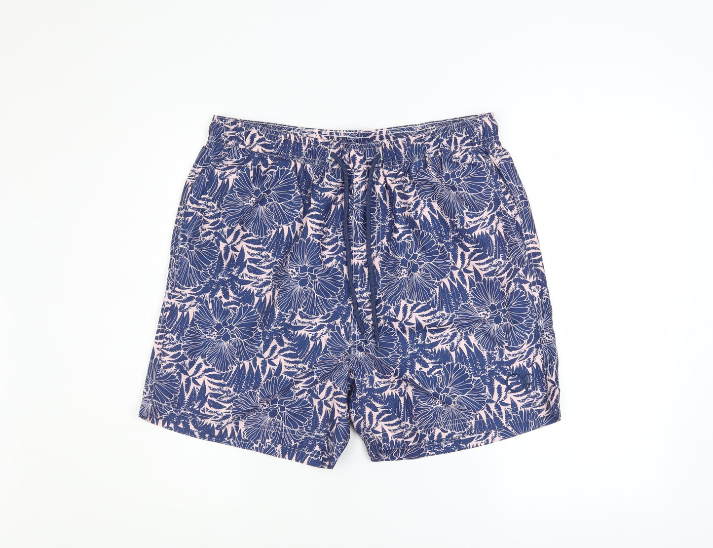 Ocean Pacific Men's Blue Floral L Swim Shorts Elastic Waist Quick Dry