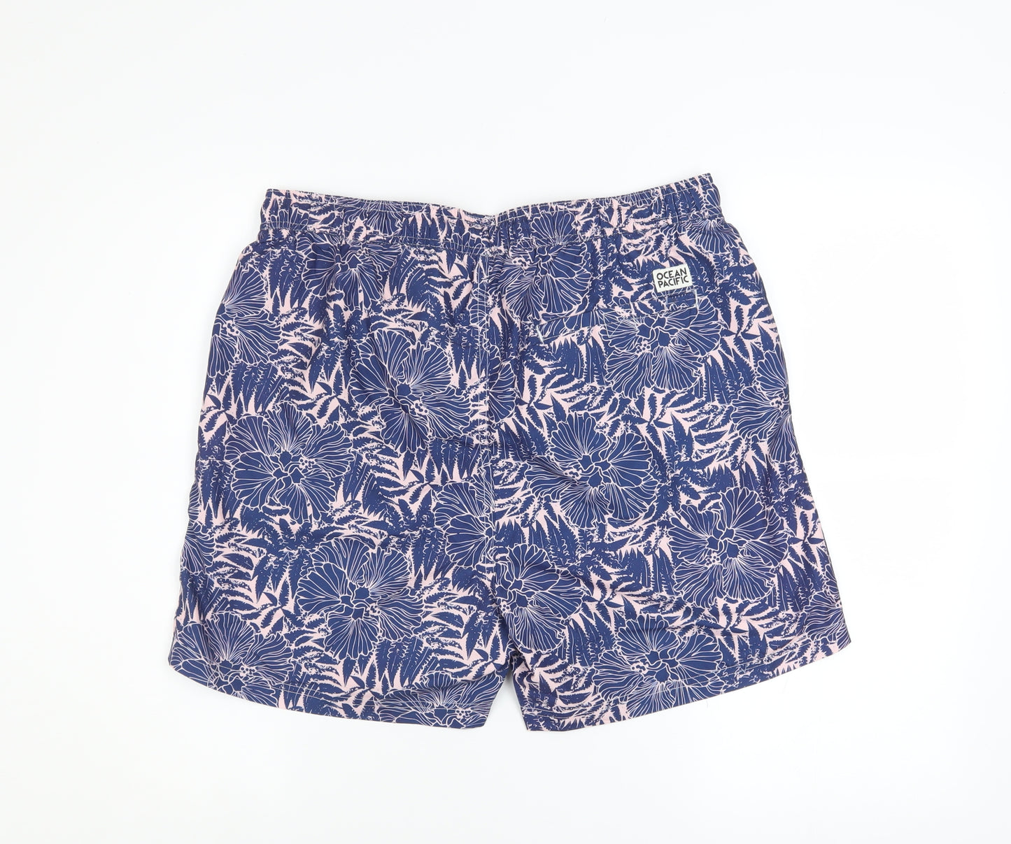 Ocean Pacific Men's Blue Floral L Swim Shorts Elastic Waist Quick Dry