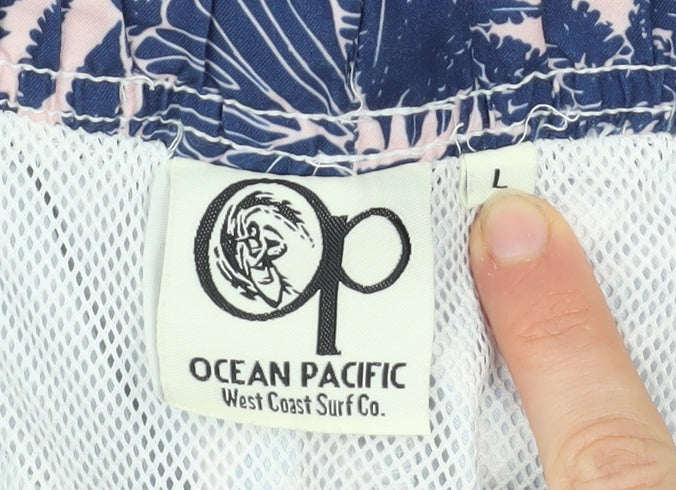 Ocean Pacific Men's Blue Floral L Swim Shorts Elastic Waist Quick Dry