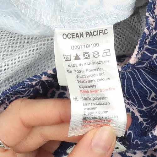 Ocean Pacific Men's Blue Floral L Swim Shorts Elastic Waist Quick Dry