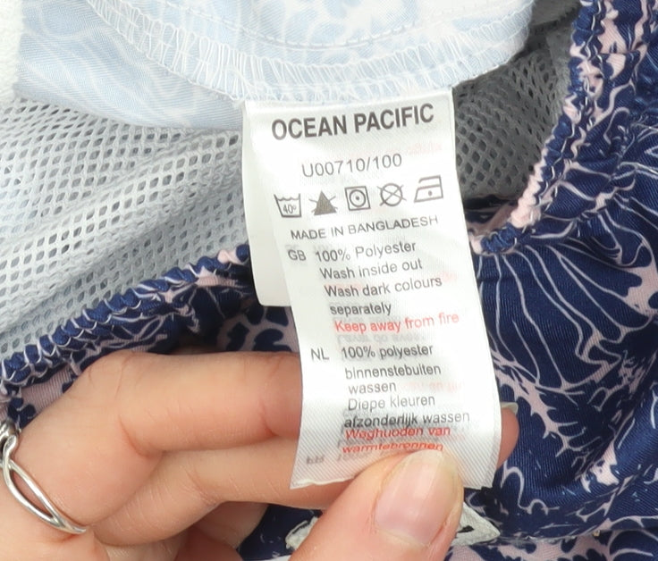 Ocean Pacific Men's Blue Floral L Swim Shorts Elastic Waist Quick Dry