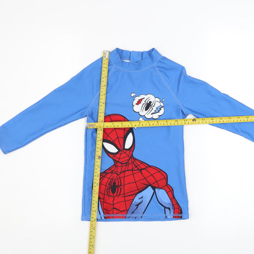 Marks and Spencer Boys Blue Spider-Man Rash Guard 7-8 Years UV Protection Swim Top
