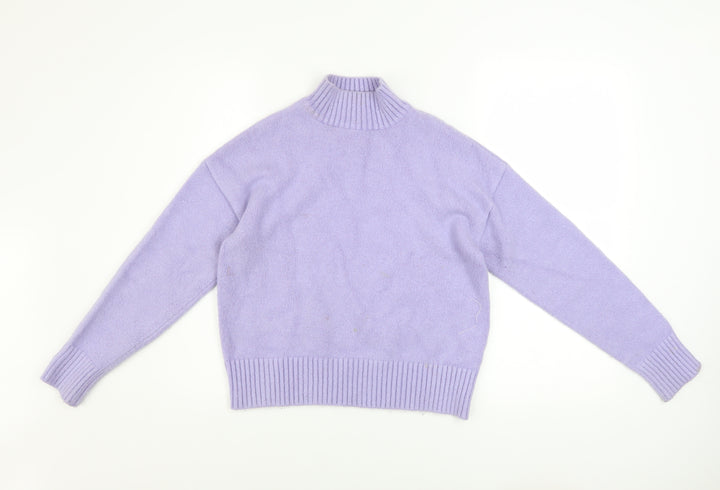 Bershka Women’s Lavender Mock Neck Knit Jumper Size S Acrylic Blend