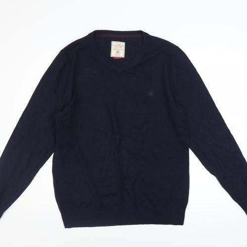 Fat Face Men's Blue Cotton Cashmere V-Neck Jumper Size L