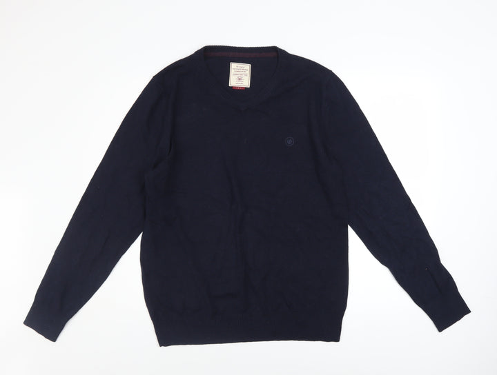 Fat Face Men's Blue Cotton Cashmere V-Neck Jumper Size L