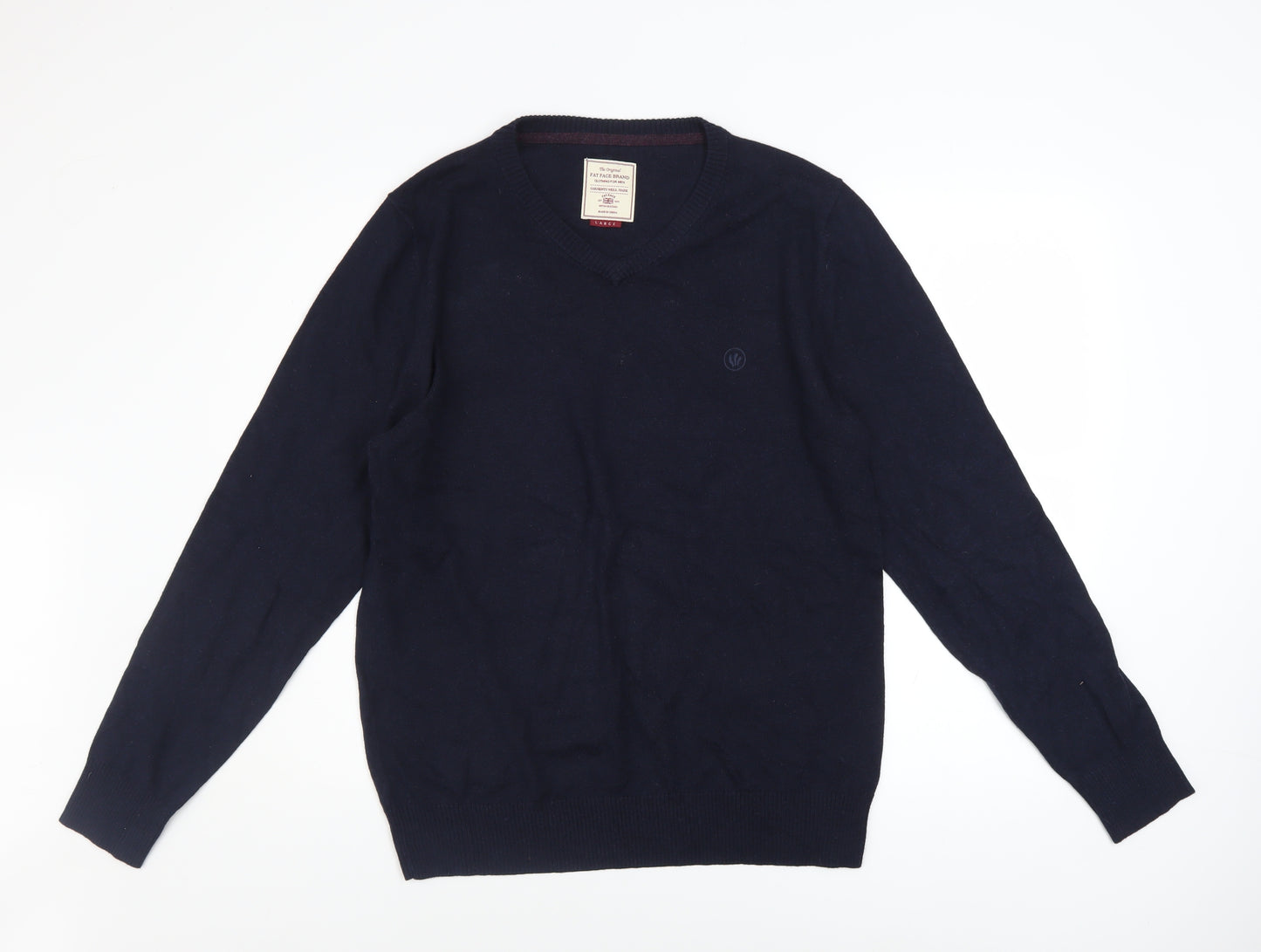 Fat Face Men's Blue Cotton Cashmere V-Neck Jumper Size L