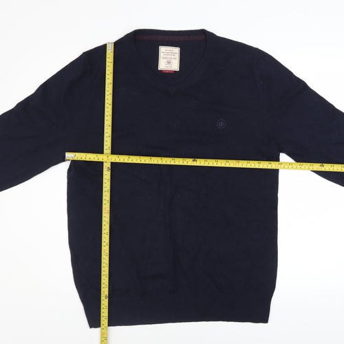 Fat Face Men's Blue Cotton Cashmere V-Neck Jumper Size L