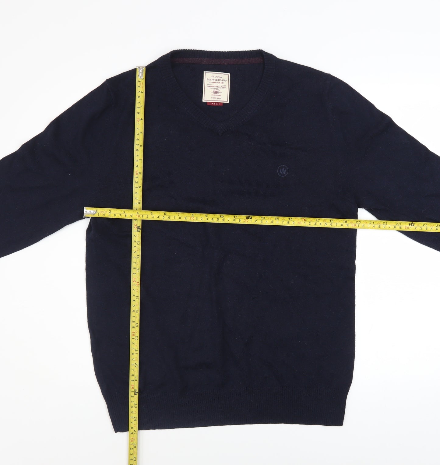 Fat Face Men's Blue Cotton Cashmere V-Neck Jumper Size L