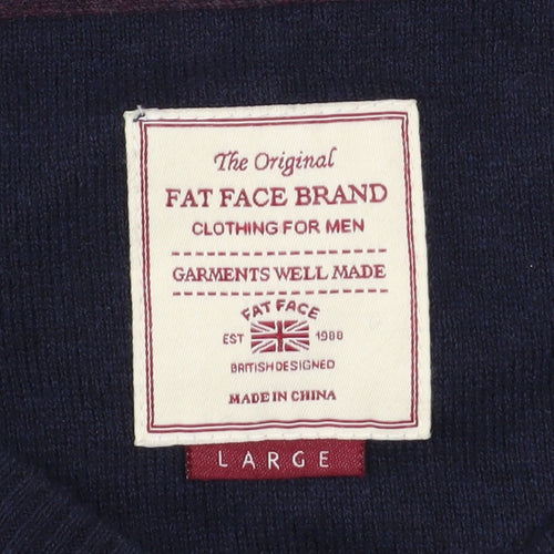 Fat Face Men's Blue Cotton Cashmere V-Neck Jumper Size L