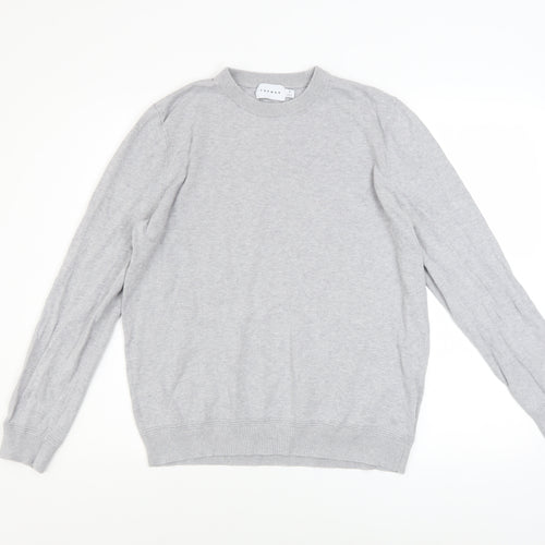 Topman Men's Grey Cotton Crew Neck Pullover Jumper M