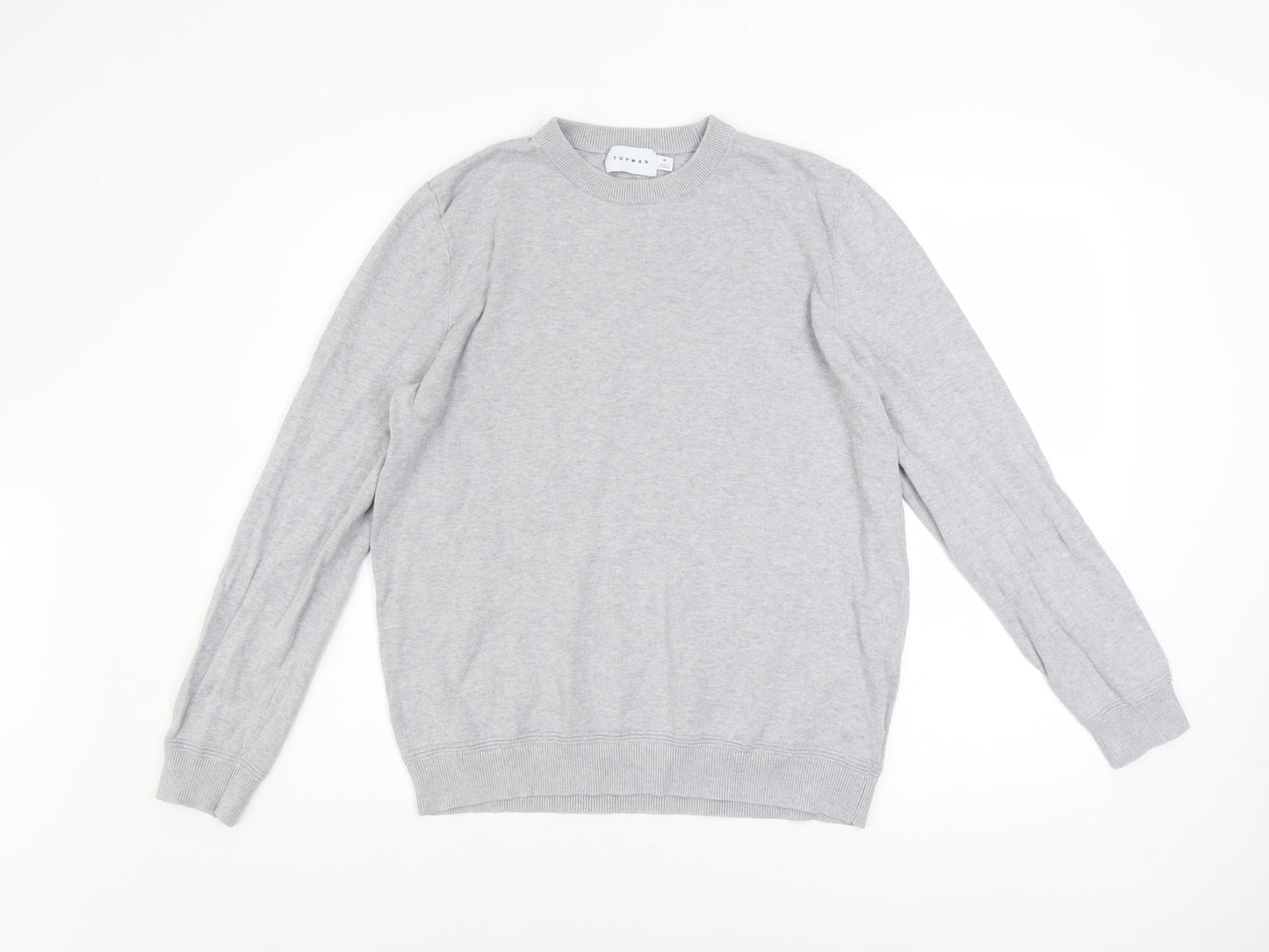 Topman Men's Grey Cotton Crew Neck Pullover Jumper M