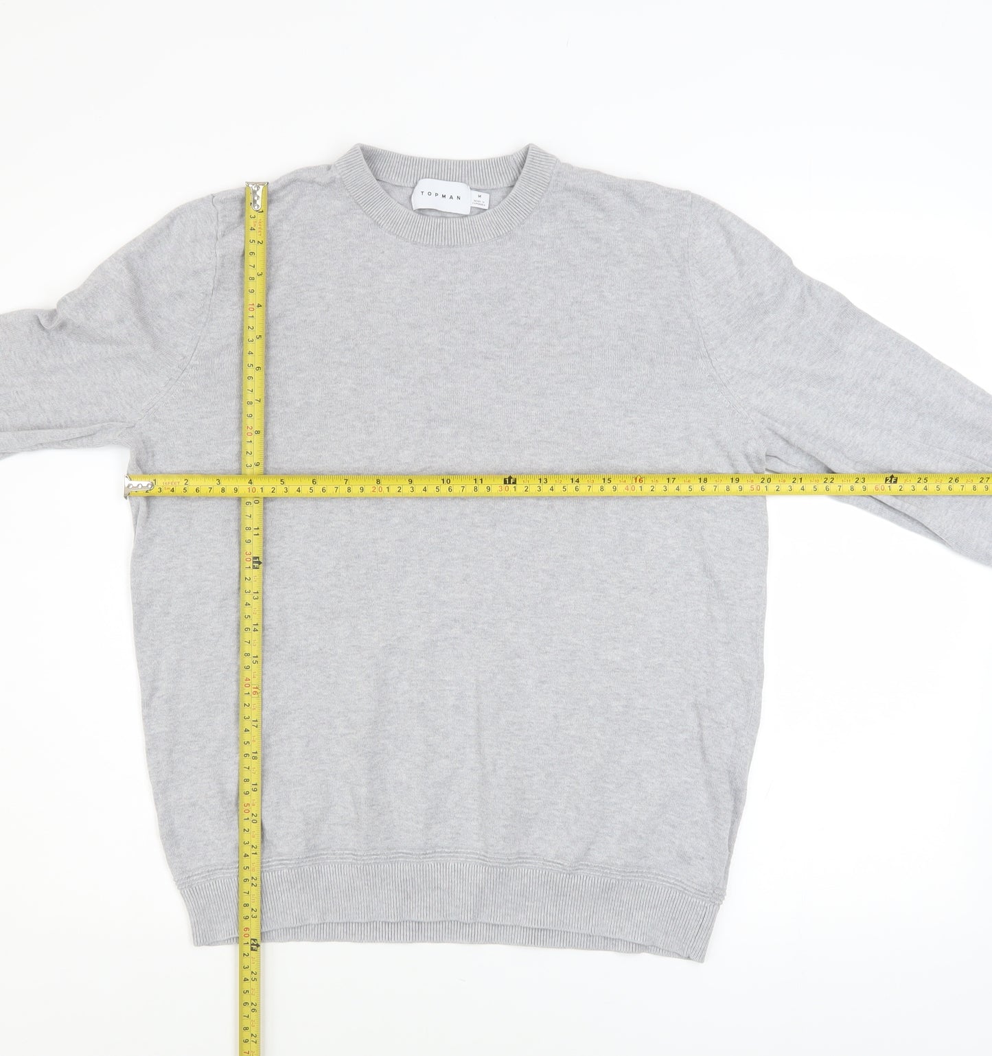 Topman Men's Grey Cotton Crew Neck Pullover Jumper M