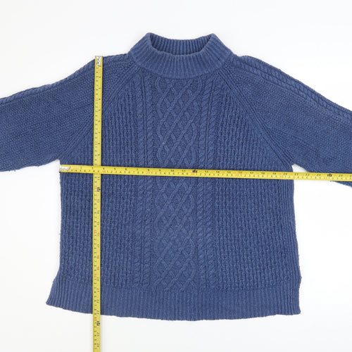 White Stuff Women's Blue Cable Knit Mock Neck Jumper Size 12