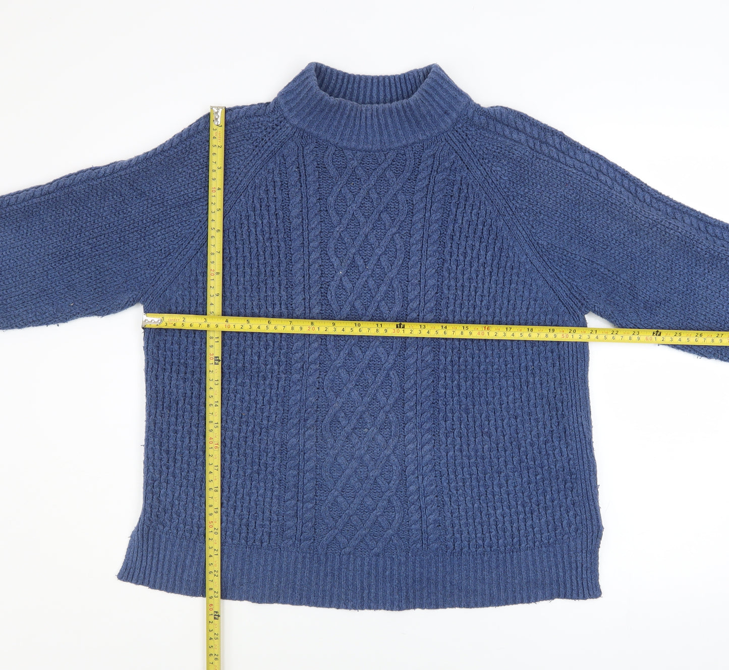 White Stuff Women's Blue Cable Knit Mock Neck Jumper Size 12