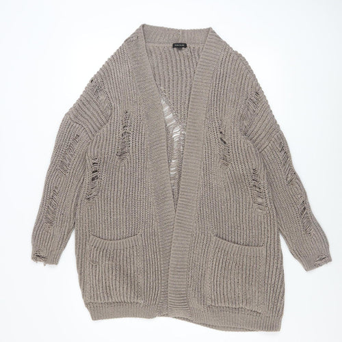 River Island Women’s Beige Chunky Knit Distressed Open Cardigan M