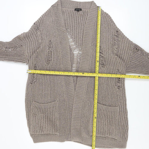 River Island Women’s Beige Chunky Knit Distressed Open Cardigan M