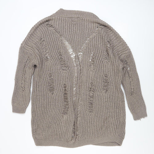 River Island Women’s Beige Chunky Knit Distressed Open Cardigan M